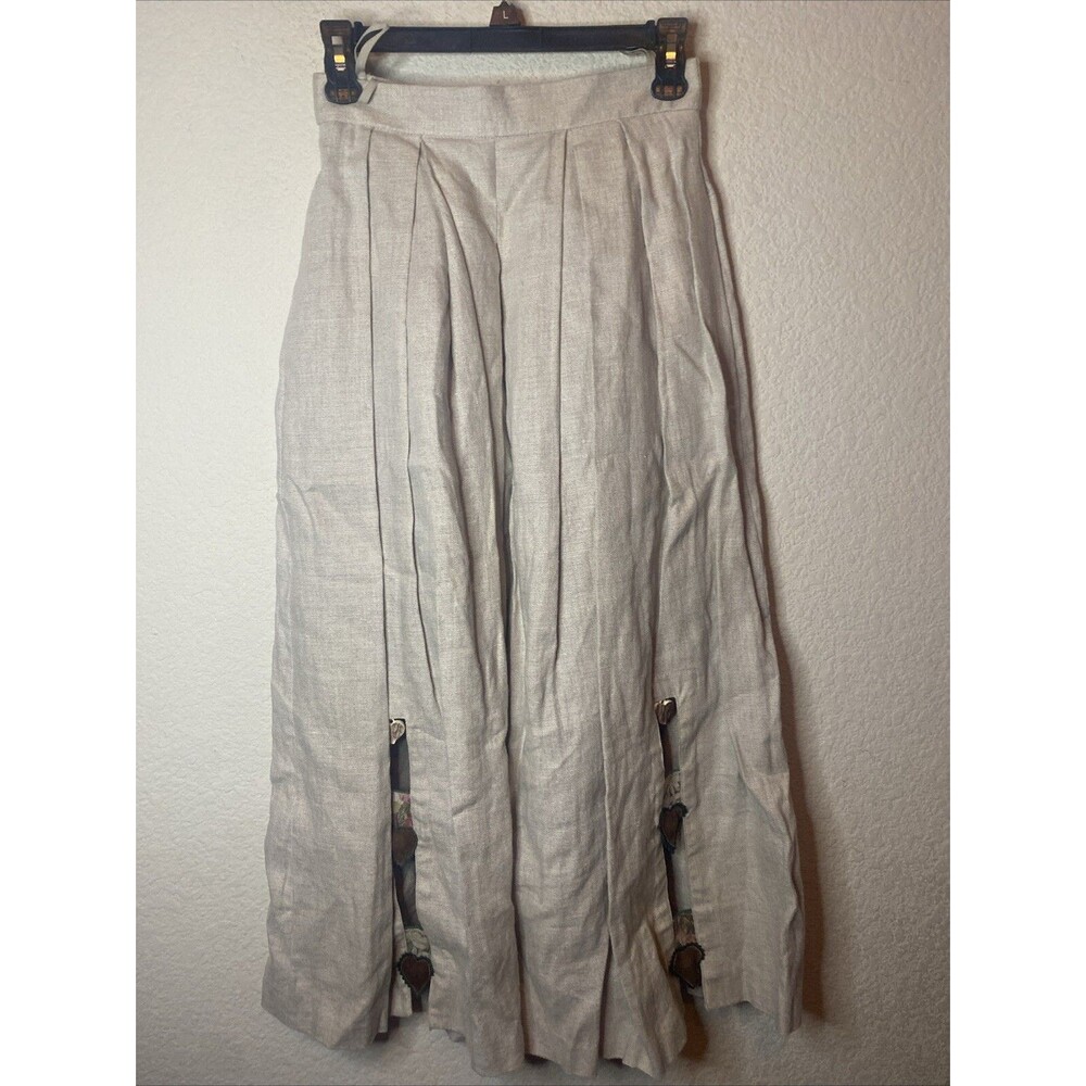 Vintage Skirt Linen Long Dirndl wood Heart Octoberfest Pleated 8 Lagen Folk
